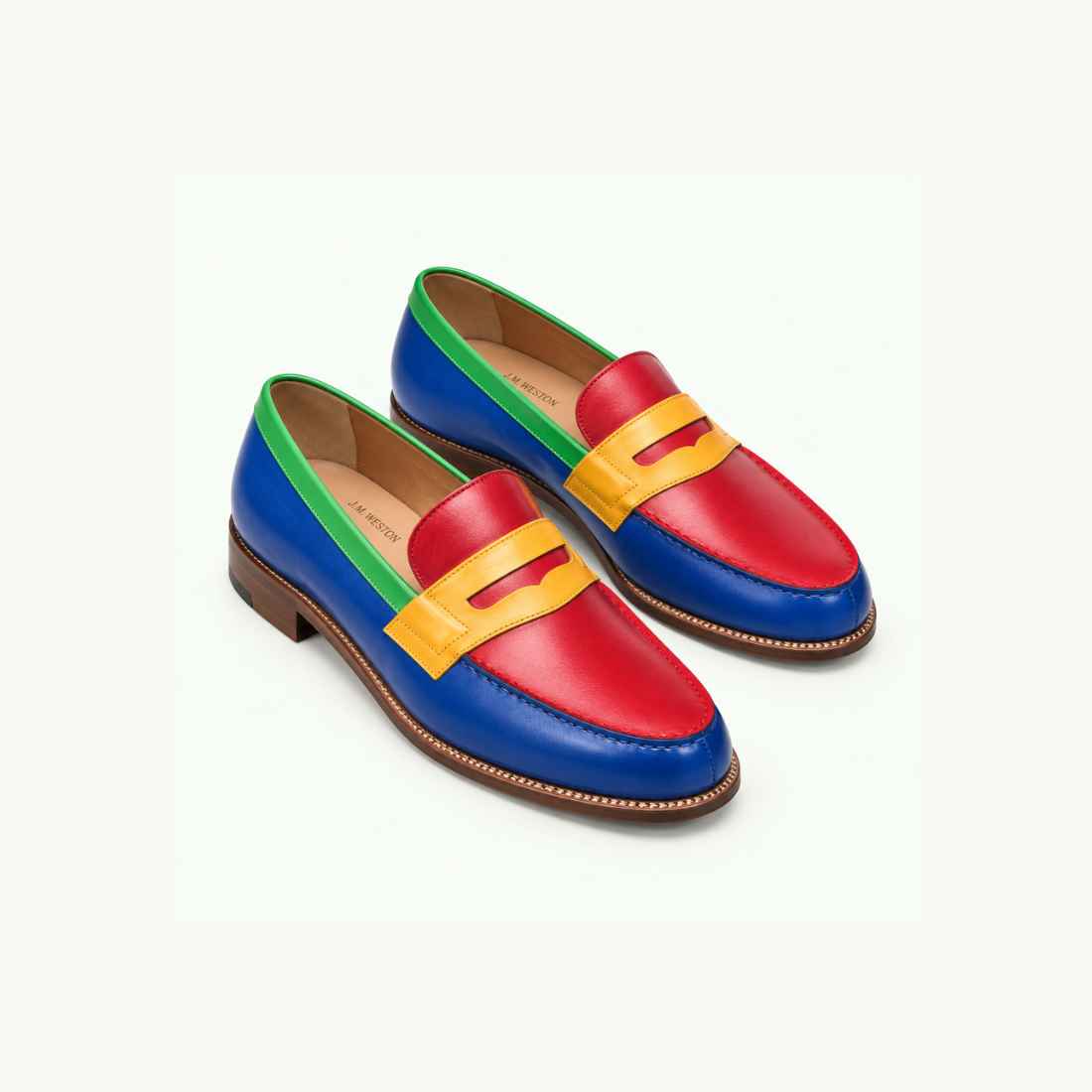 Mocassin multicolore bleu rouge jaune et vert