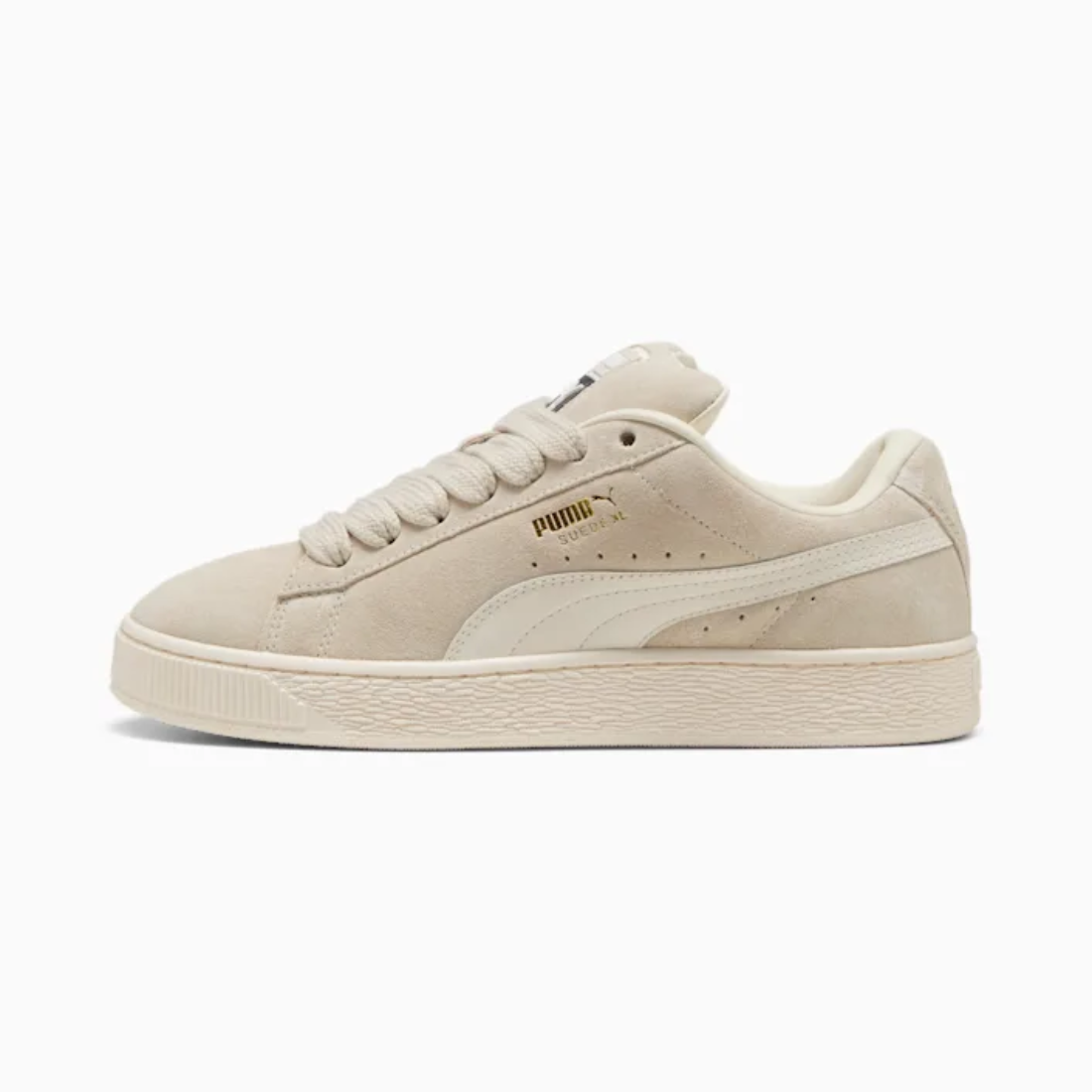 Puma Suede XL beige - Sneaker streetwear iconique en daim avec bande beige signature et semelle épaisse, style urbain tendance
