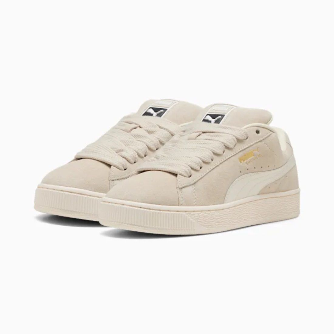 Puma Suede XL beige - Sneaker streetwear iconique en daim avec bande beige signature et semelle épaisse, style urbain tendance