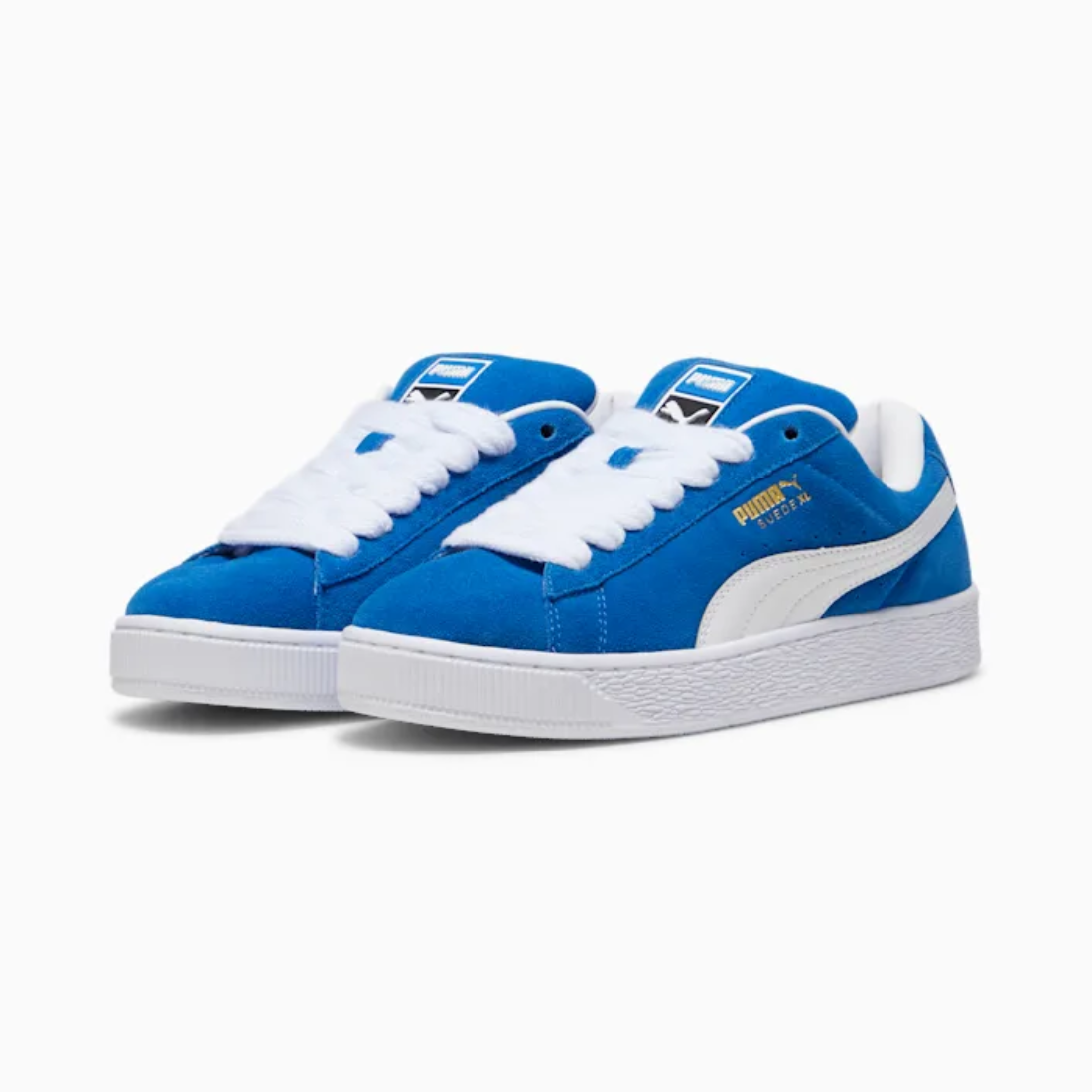 Puma Suede XL bleu et blanc - Sneaker streetwear iconique en daim avec bande blanche signature et semelle épaisse, style urbain tendance