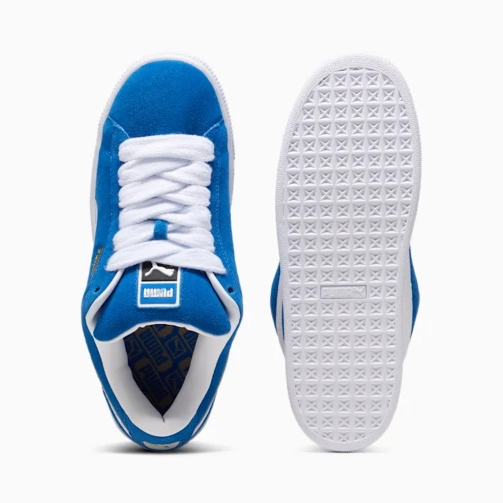 Puma Suede XL bleu et blanc - Sneaker streetwear iconique en daim avec bande blanche signature et semelle épaisse, style urbain tendance