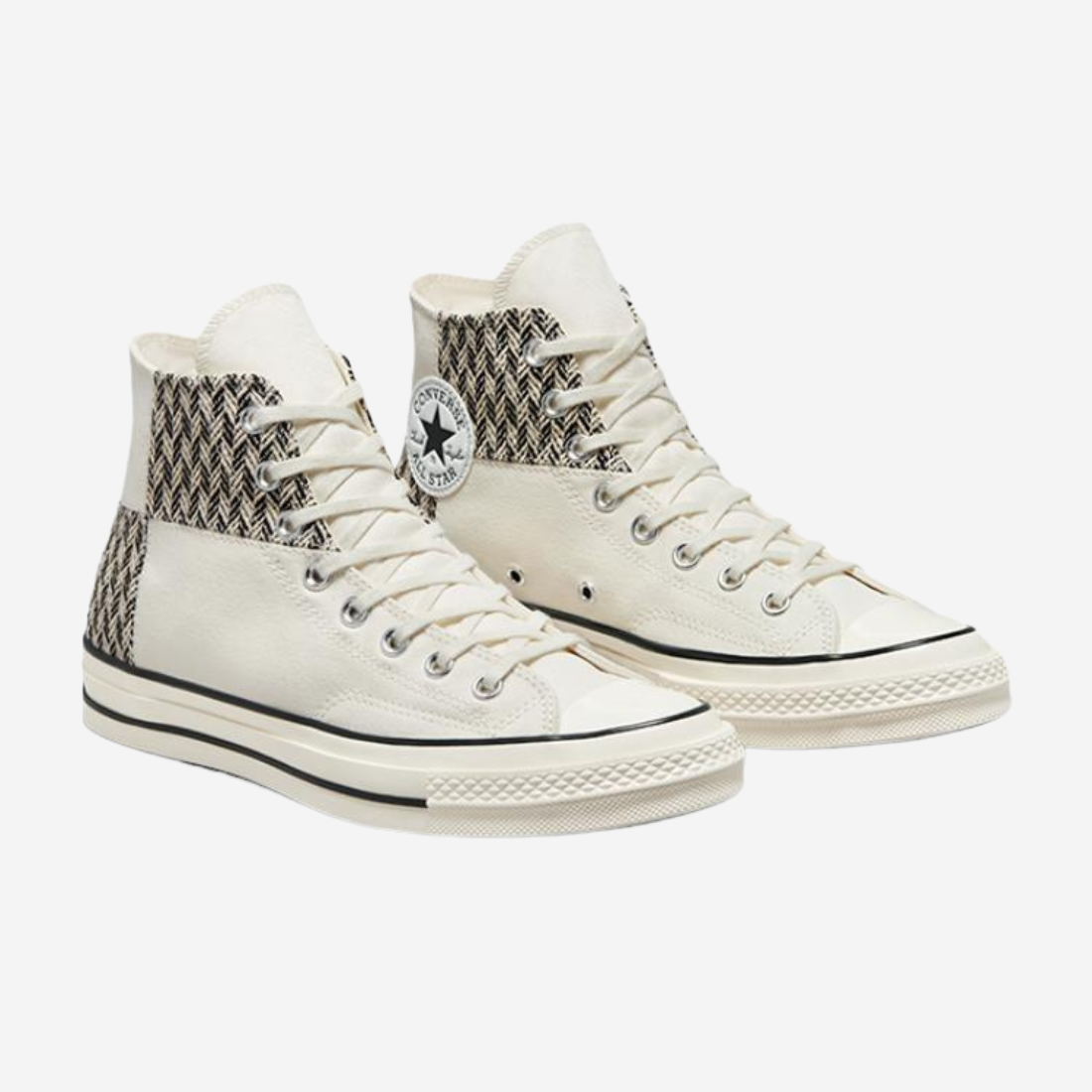 Converse Chuck 70 High Herringbone Patchwork blanc et noir - Sneakers montantes design chevron artisanal