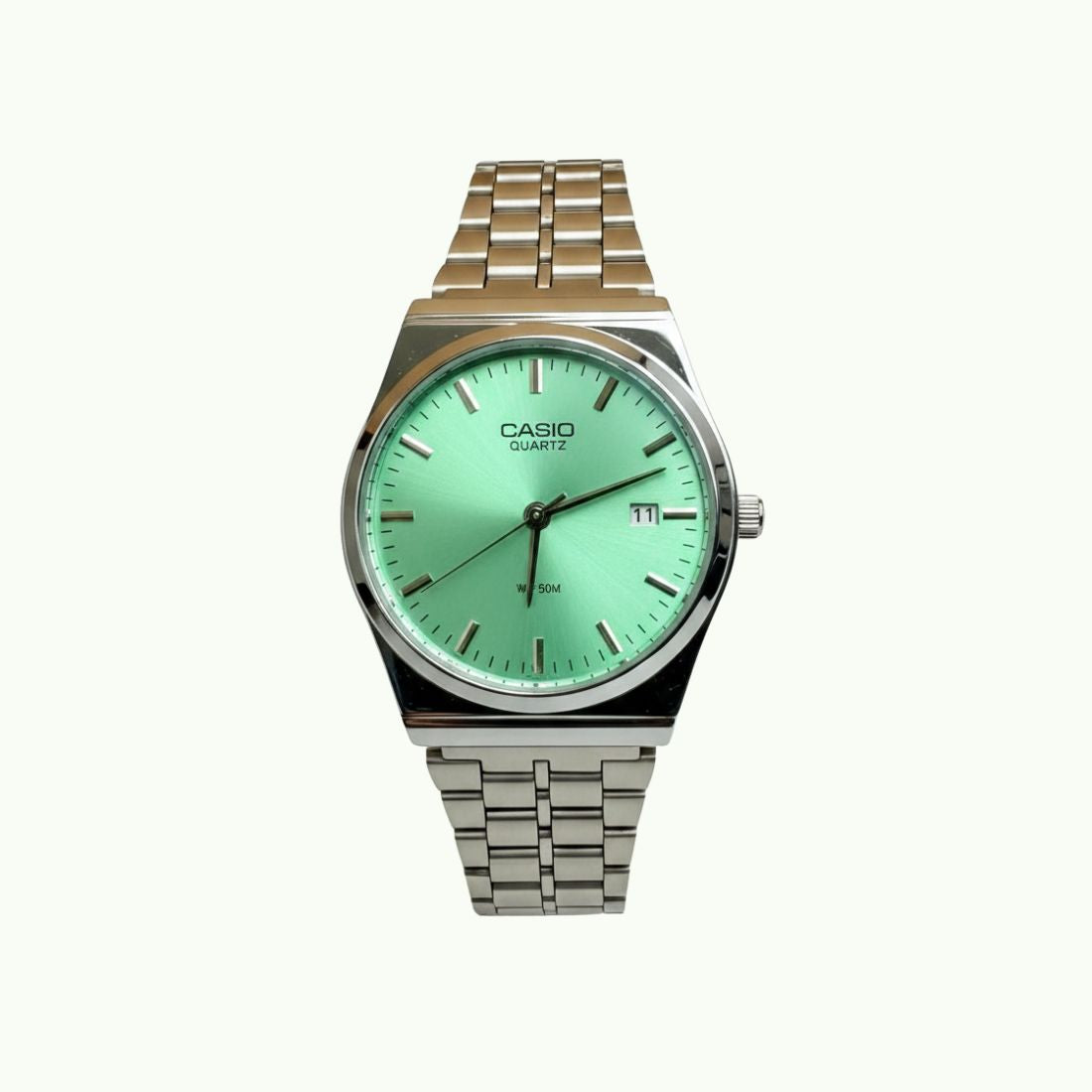 Casio MTP-1170 – montre quartz argentée cadran vert menthe