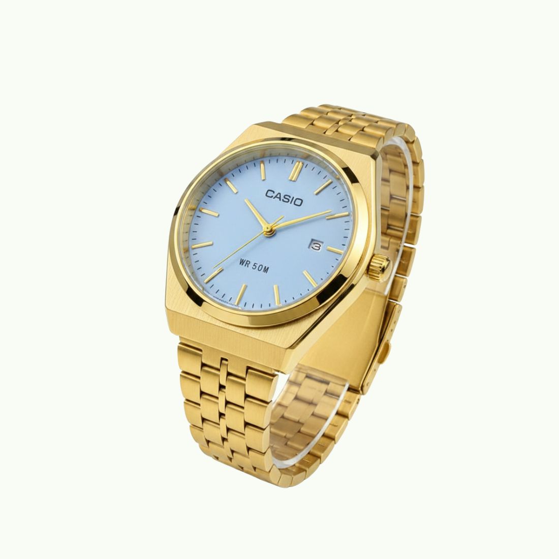 Casio MTP – montre analogique or et cadran bleu ciel