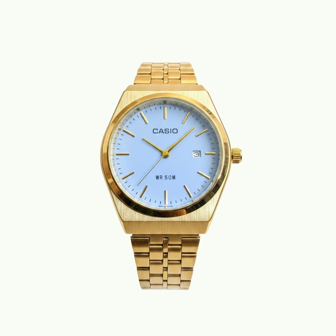 Casio MTP – montre analogique or et cadran bleu ciel