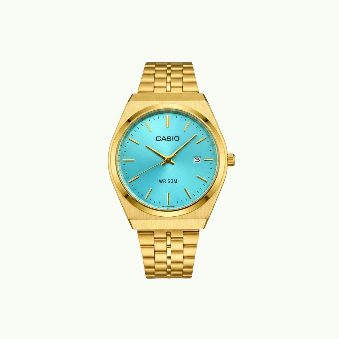 Casio MTP – montre analogique or et cadran turquoise