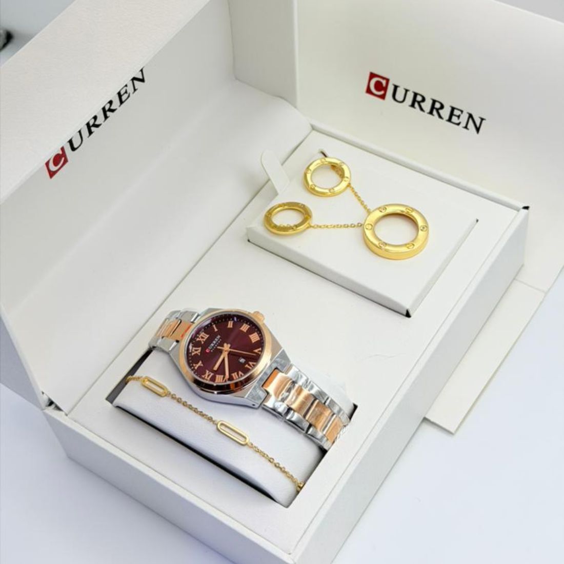 Coffret Curren – Montre bicolore or et argent, collier  cercle et bracelet