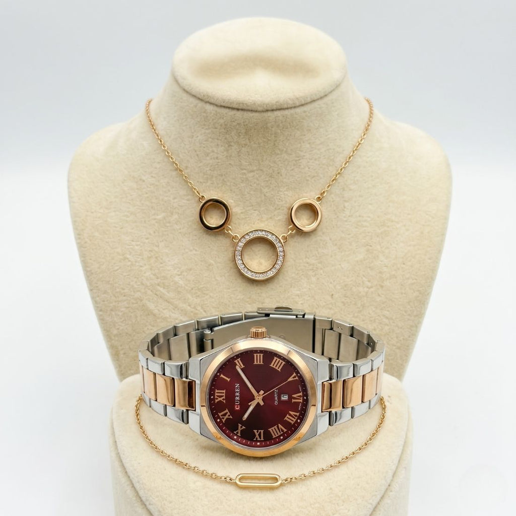 Coffret Curren – Montre bicolore or et argent, collier  cercle et bracelet