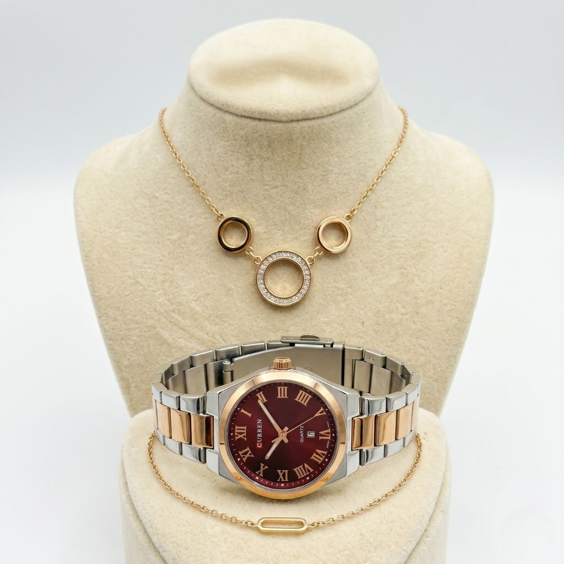 Coffret Curren – Montre bicolore or et argent, collier  cercle et bracelet
