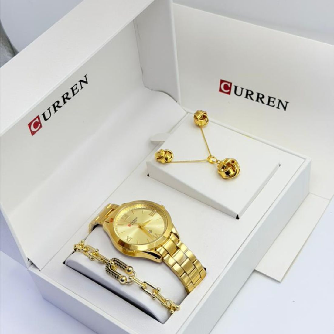 Coffret Curren – Montre dorée, collier nœud, boucles d'oreilles et bracelet