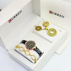Coffret Curren – Montre noire or rose, collier disque, boucles d'oreilles et bracelet dorés