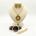 Coffret Curren – Montre noire or rose, collier disque, boucles d'oreilles et bracelet dorés