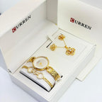 Coffret Curren – Montre quartz, collier fleur, boucles d'oreilles et bracelet dorés