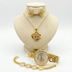 Coffret Curren – Montre quartz, collier fleur, boucles d'oreilles et bracelet dorés