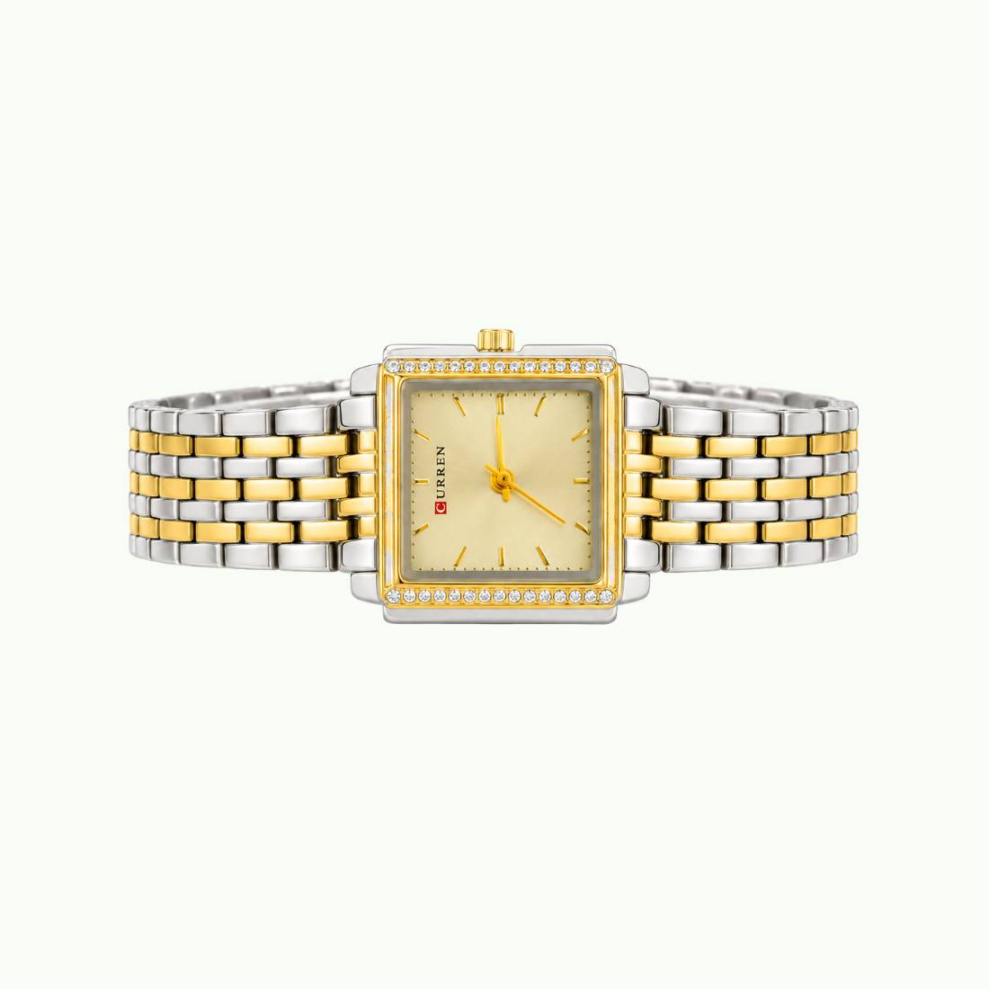 Coffret parure Curren – montre carrée bicolore et bijoux rose quartz