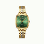 Coffret parure Curren – montre carrée or cadran vert et bijoux fleur cristaux
