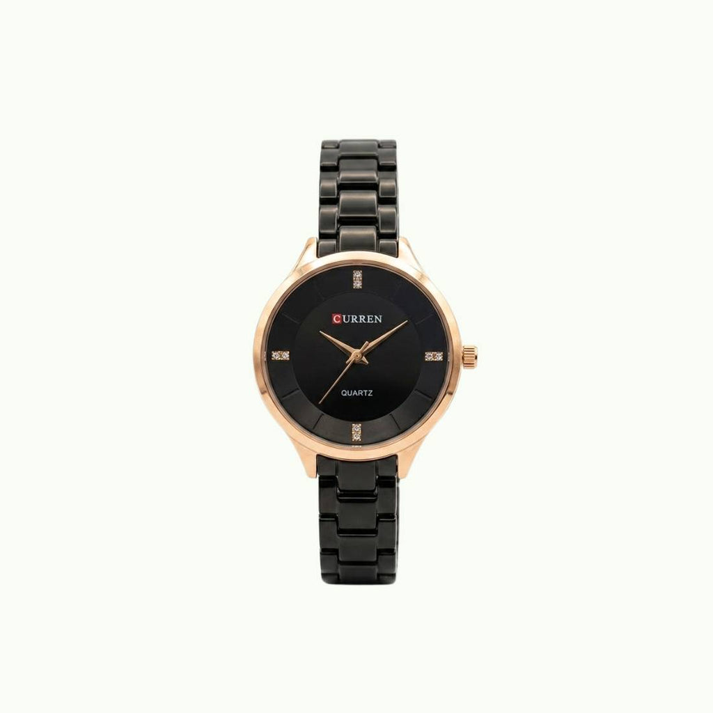 Coffret parure Curren – montre noire or rose et bijoux trèfle rouge et cygne noir