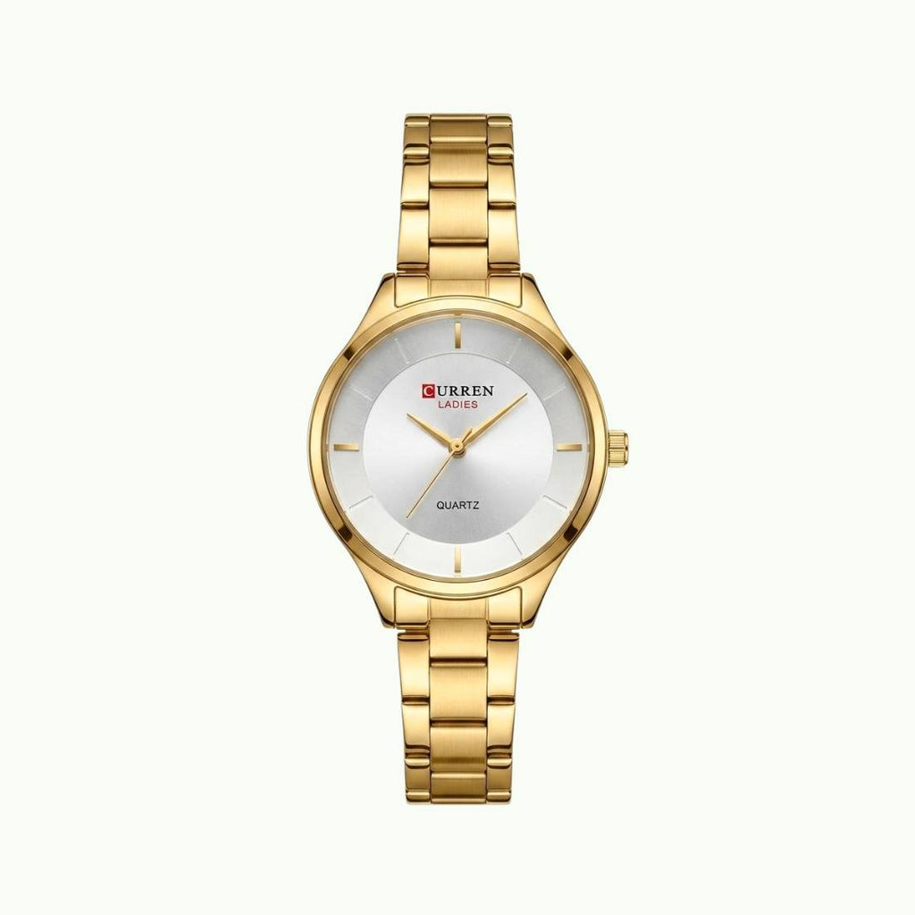 Coffret parure Curren – montre or cadran blanc et bijoux maillons cristaux