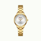 Coffret parure Curren – montre or cadran blanc et bijoux maillons cristaux