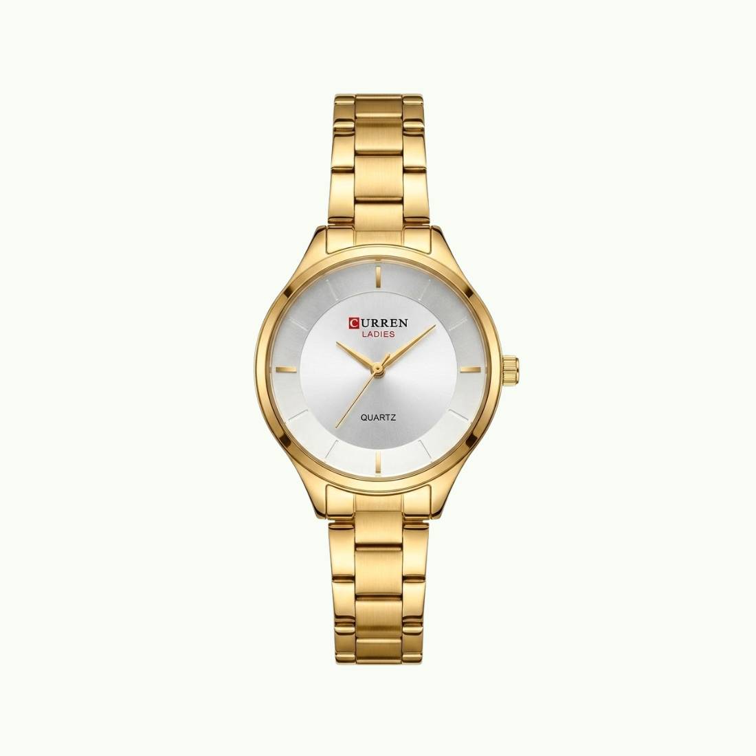Coffret parure Curren – montre or cadran blanc et bijoux maillons cristaux