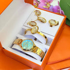 Coffret parure Curren – montre or cadran bleu turquoise et bijoux nacre