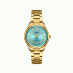 Coffret parure Curren – montre or cadran bleu turquoise et bijoux nacre