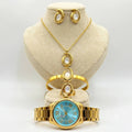 Coffret parure Curren – montre or cadran bleu turquoise et bijoux nacre