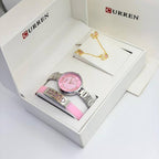 Coffret parure Curren – montre rose argentée et bijoux cygne cristaux