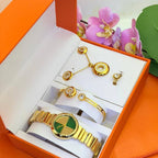 Coffret parure Dior - montre cadran vert malachite et bijoux or