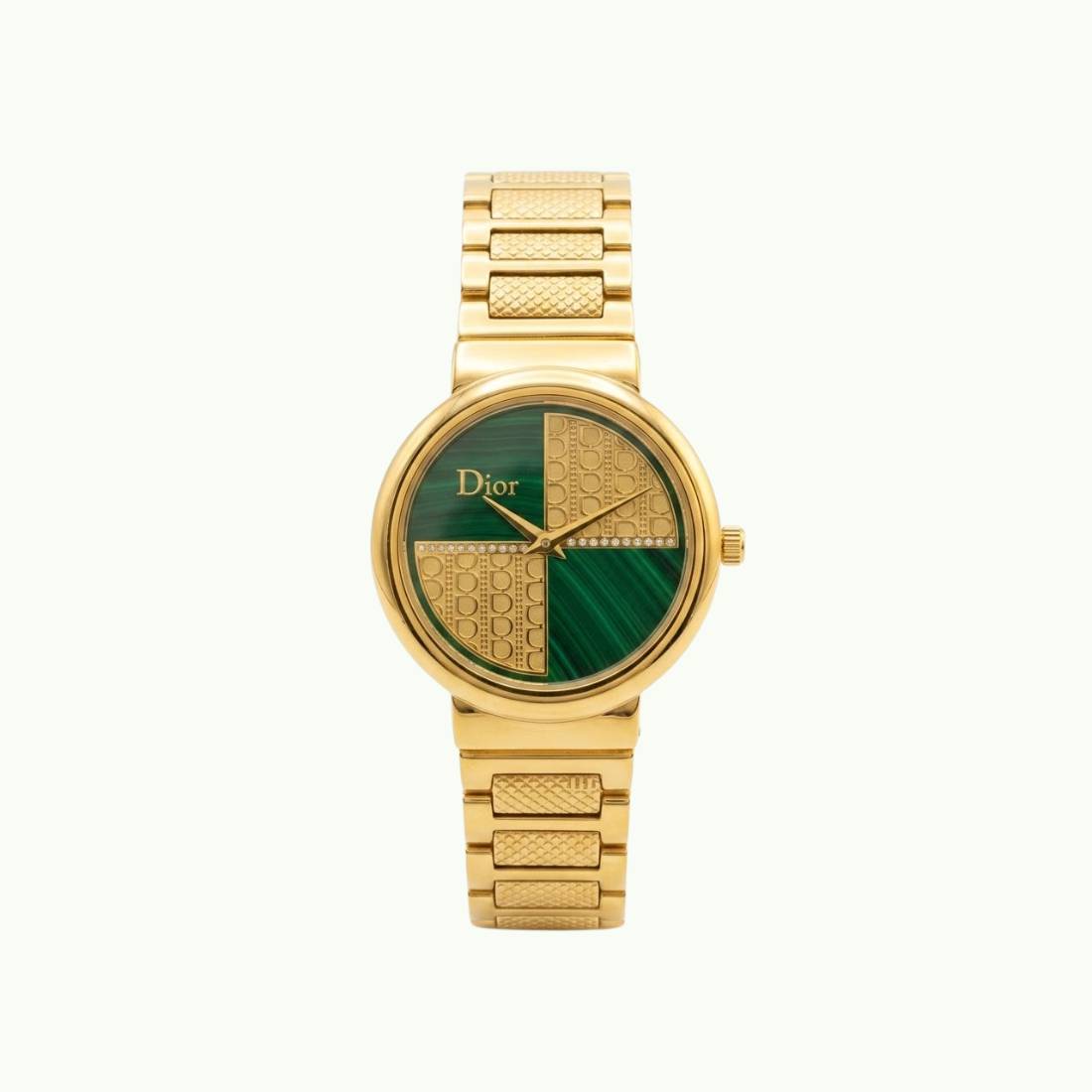 Coffret parure Dior - montre cadran vert malachite et bijoux or