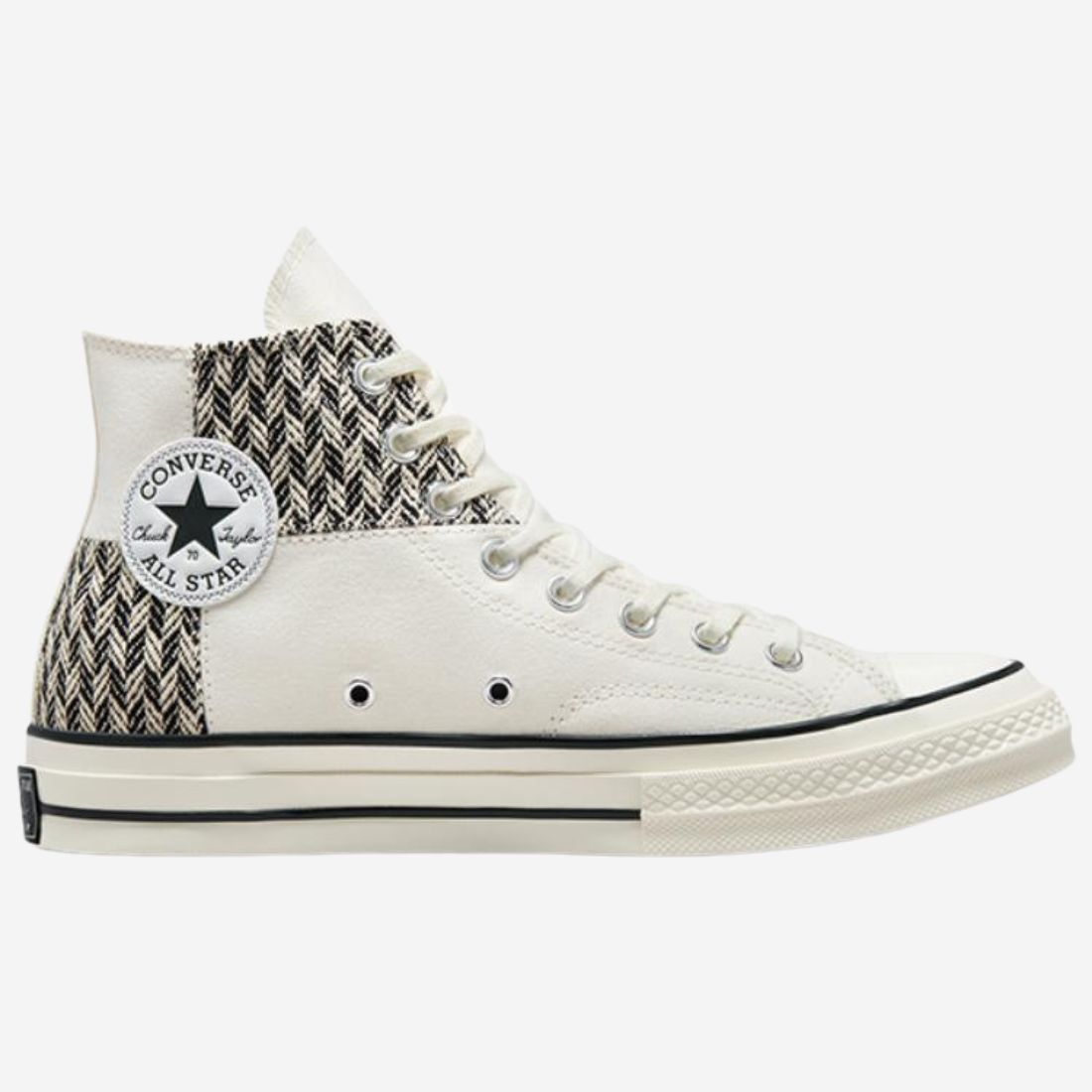 Converse Chuck 70 High Herringbone Patchwork blanc et noir - Sneakers montantes design chevron artisanal