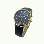 Daniel Wellington chronographe or et cadran bleu nuit bracelet cuir noir