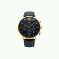 Daniel Wellington chronographe or et cadran bleu nuit bracelet cuir noir