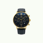 Daniel Wellington chronographe or et cadran bleu nuit bracelet cuir noir