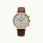 Daniel wellington chronographe or rose et bracelet cuir brun