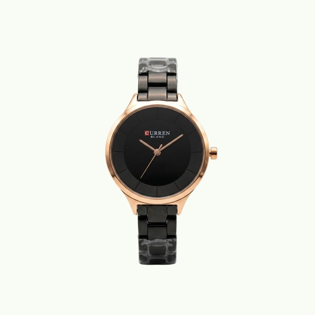 Montre Curren Blanche - bicolore or rose et bracelet noir et cadran noir