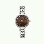 Montre Curren Blanche cadran chocolat – chain silver strass