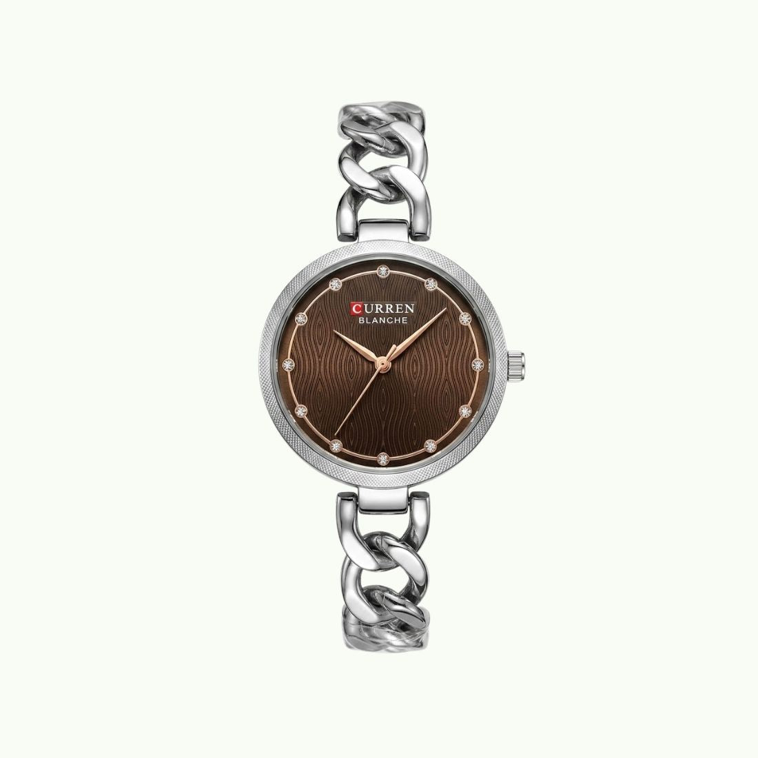 Montre Curren Blanche cadran chocolat – chain silver strass