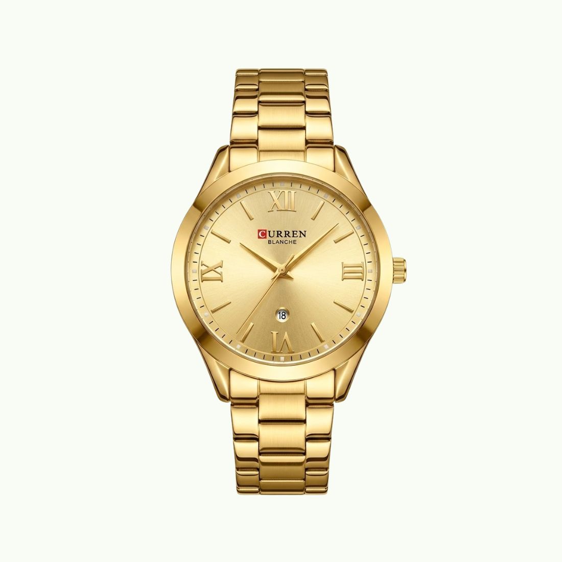 Montre Curren Blanche or  – cadran or chiffres romains avec date