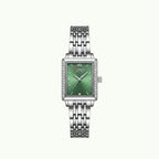 Montre Curren blanche argentée cadran vert jade et lunette cristaux