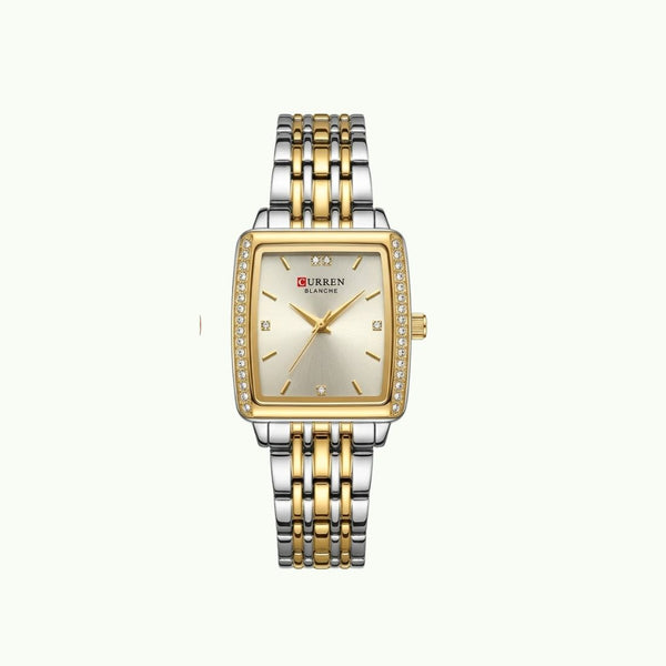 Montre Curren blanche bicolore or et argent cadran champagne cristaux
