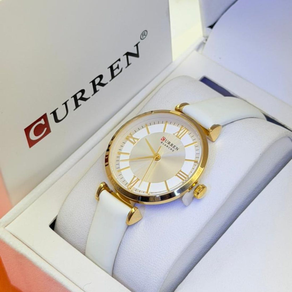 Montre Curren blanche bracelet blanc cadran or