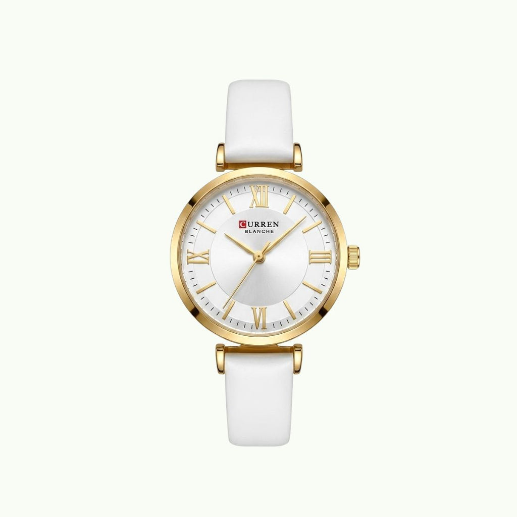 Montre Curren blanche bracelet blanc cadran or