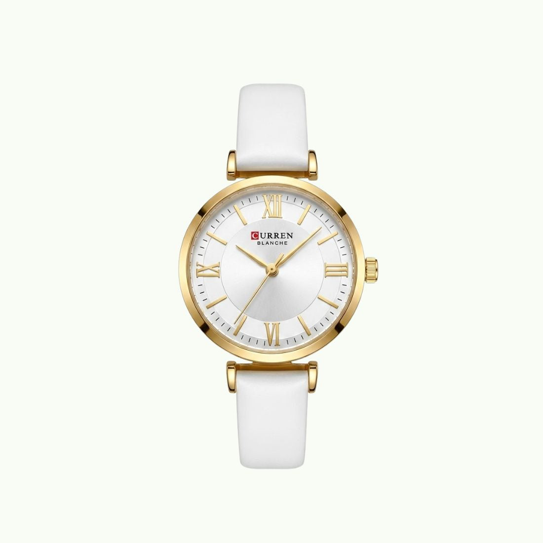 Montre Curren blanche bracelet blanc cadran or