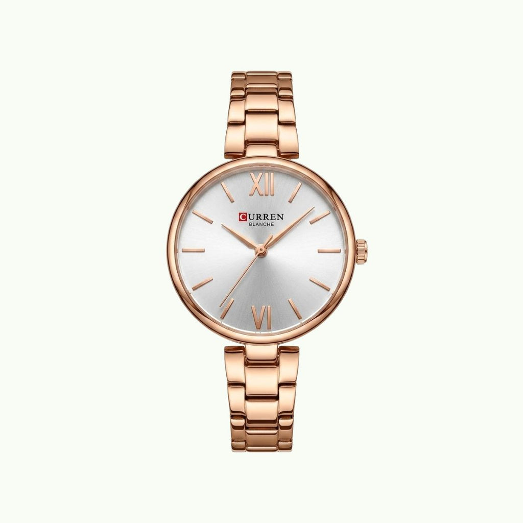 Montre Curren blanche – bracelet or rose et cadran blanche