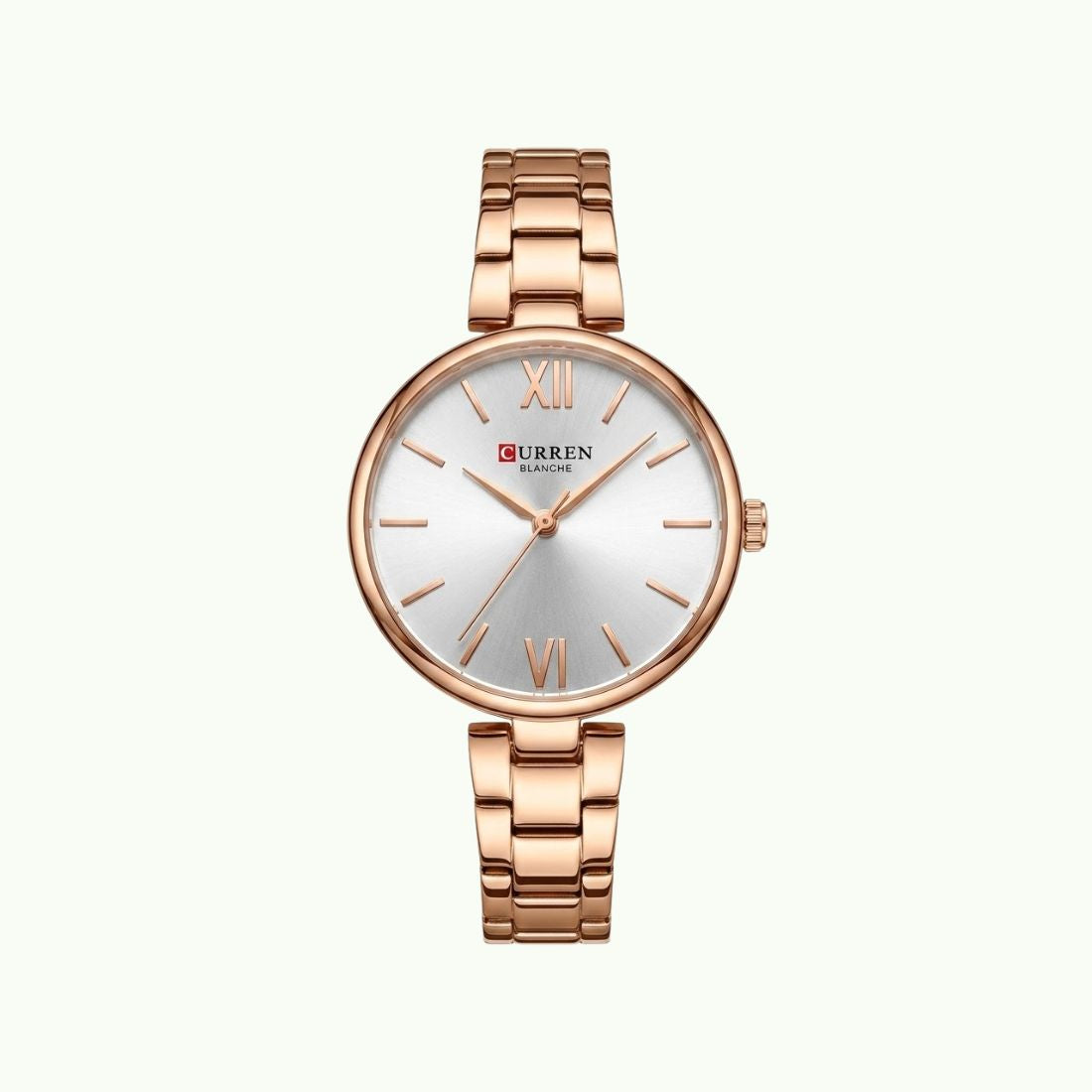 Montre Curren blanche – bracelet or rose et cadran blanche