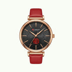Montre Curren blanche bracelet rose rouge et cadran noir floral