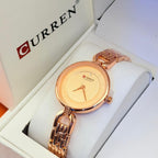 Montre Curren blanche bracelet strass or rose
