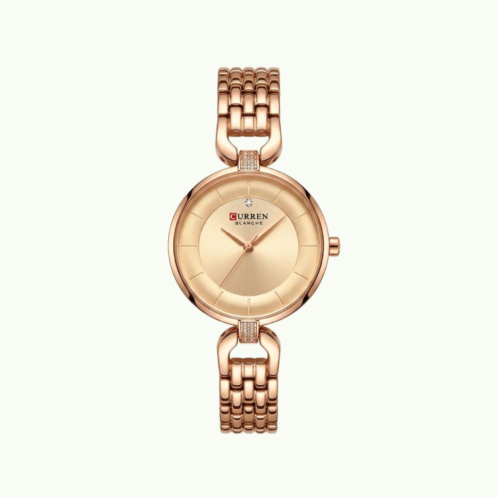 Montre Curren blanche bracelet strass or rose