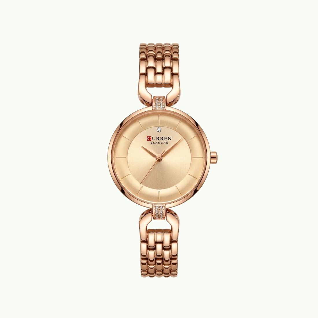 Montre Curren blanche bracelet strass or rose